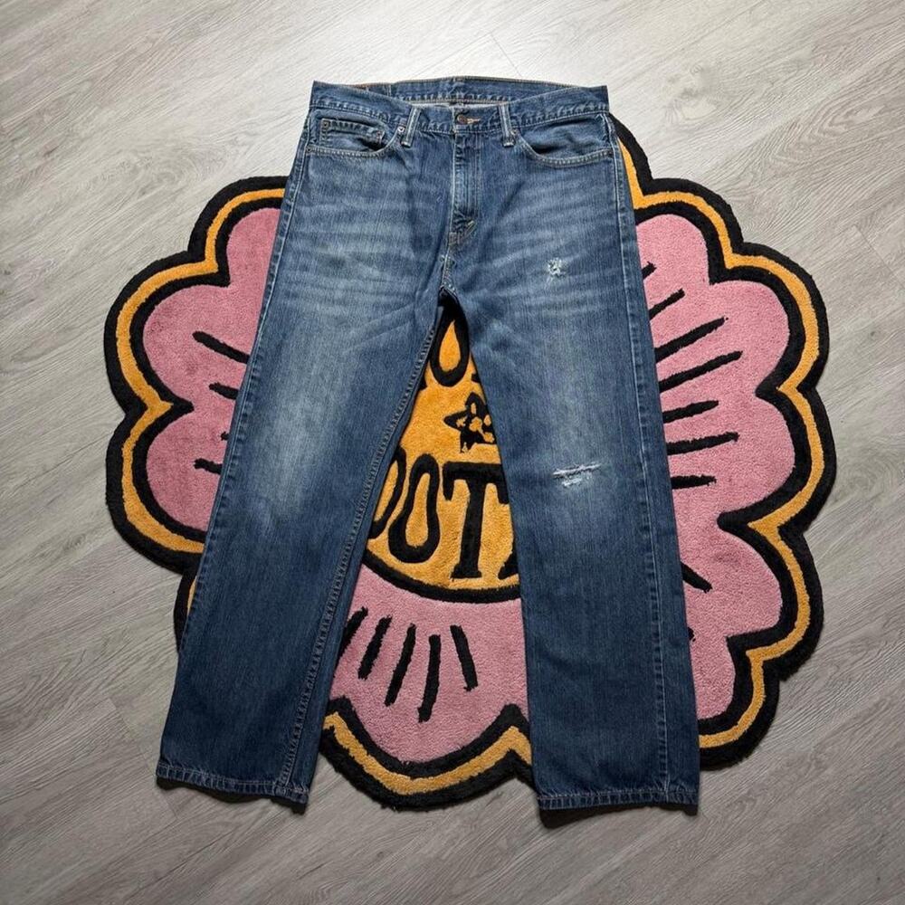 Levi’s 504 Regular Straight Fit Distressed Denim Jeans Size 34x30 Blue